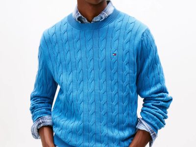 Men Cable Knit Crewneck Sweater- Dusty Indigo #XM05667