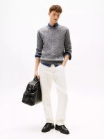 Men Cable Knit Crewneck Sweater - Grey Heather #XM05667 - Image 3