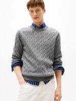 Men Cable Knit Crewneck Sweater - Grey Heather #XM05667