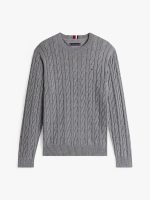 Men Cable Knit Crewneck Sweater - Grey Heather #XM05667 - Image 2