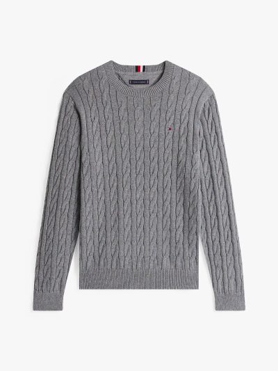 Men Cable Knit Crewneck Sweater - Grey Heather #XM05667 - Image 2