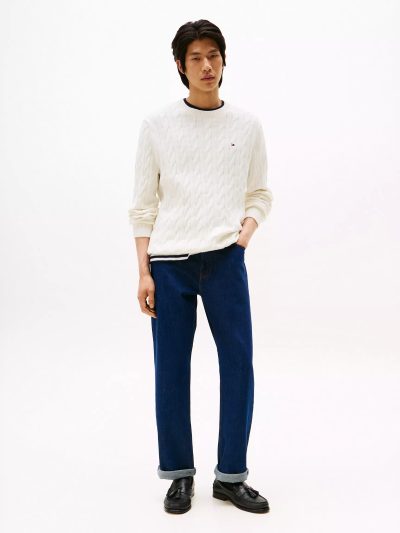 Men Cable Knit Crewneck Sweater- Ivory#XM05667 - Image 3