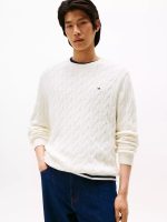 Men Cable Knit Crewneck Sweater- Ivory#XM05667