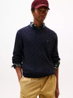 Men Cable Knit Crewneck Sweater- Navy#XM05667