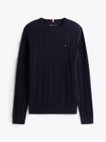 Men Cable Knit Crewneck Sweater- Navy#XM05667 - Image 2