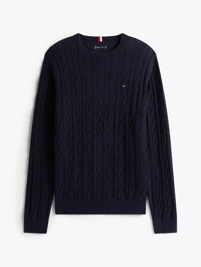 Men Cable Knit Crewneck Sweater- Navy#XM05667 - Image 2