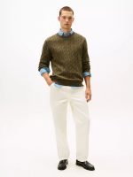 Men Cable Knit Crewneck Sweater- Army Green#XM05667 - Image 4