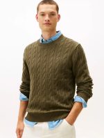 Men Cable Knit Crewneck Sweater- Army Green#XM05667