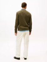 Men Cable Knit Crewneck Sweater- Army Green#XM05667 - Image 3