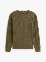 Men Cable Knit Crewneck Sweater- Army Green#XM05667 - Image 2