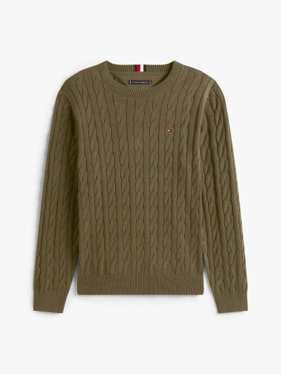 Men Cable Knit Crewneck Sweater- Army Green#XM05667 - Image 2