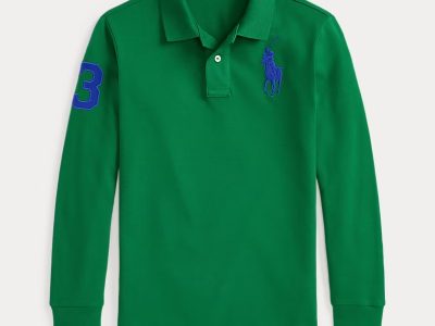 Big Pony Mesh Long-Sleeve Polo Shirt Kids Boys - Athletic Green #550388
