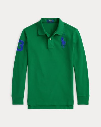 Big Pony Mesh Long-Sleeve Polo Shirt Kids Boys -  Athletic Green #550388 - Image 1