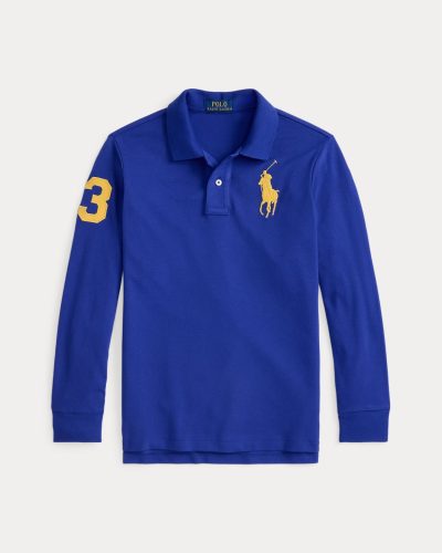 Big Pony Mesh Long-Sleeve Polo Shirt Kids Boys -  Classic Azure #550388 - Image 1