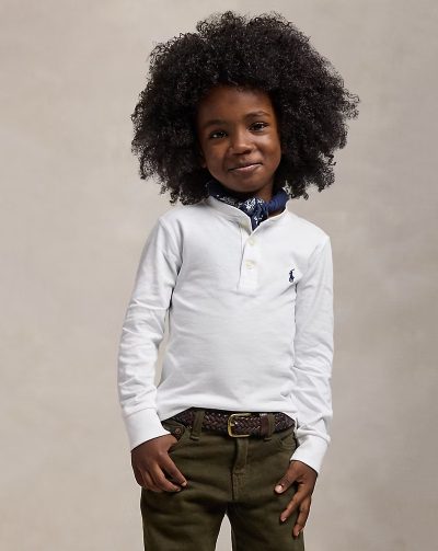 Cotton Jersey Henley Shirt Toddler/Kids Boys - White #652462 - Image 1