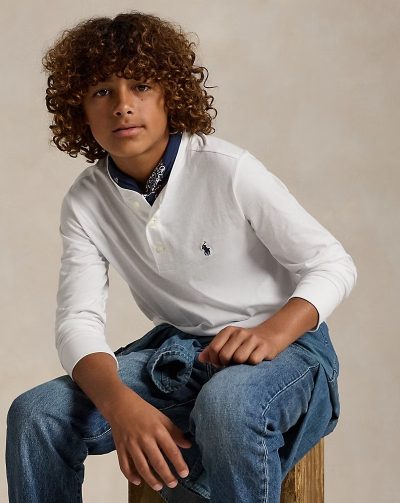 Cotton Jersey Henley Shirt Toddler/Kids Boys - White #652462 - Image 4