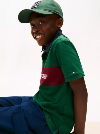 Kids' Colorblock Hilfiger Logo Polo - Ornamental Green #XB01586-L6K - Image 3
