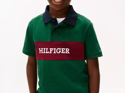Kids' Colorblock Hilfiger Logo Polo - Ornamental Green #XB01586-L6K