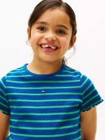 Kids' Stripe Lettuce Trim Ribbed Top - Deep Indigo # XG01544-C3J - Image 2