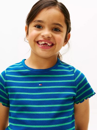 Kids' Stripe Lettuce Trim Ribbed Top - Deep Indigo # XG01544-C3J - Image 2