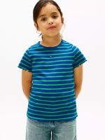 Kids' Stripe Lettuce Trim Ribbed Top - Deep Indigo # XG01544-C3J