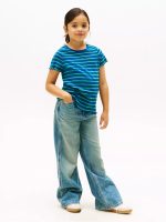 Kids' Stripe Lettuce Trim Ribbed Top - Deep Indigo # XG01544-C3J - Image 3
