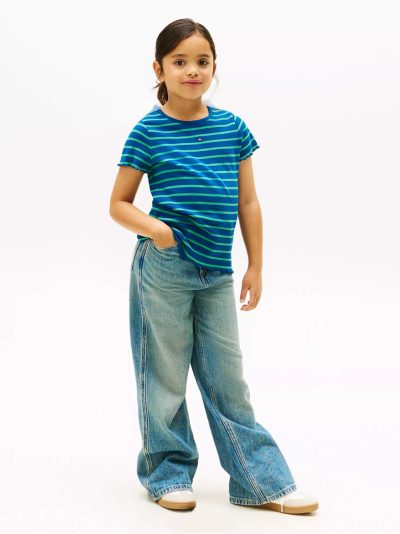 Kids' Stripe Lettuce Trim Ribbed Top - Deep Indigo # XG01544-C3J - Image 3