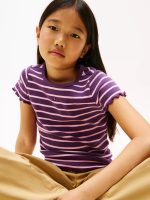 Kids' Stripe Lettuce Trim Ribbed Top - Midnight Plum # XG01544-VP5 - Image 2