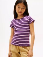 Kids' Stripe Lettuce Trim Ribbed Top - Midnight Plum # XG01544-VP5