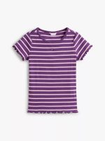 Kids' Stripe Lettuce Trim Ribbed Top - Midnight Plum # XG01544-VP5 - Image 5