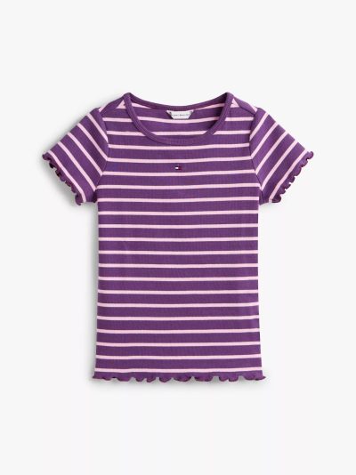 Kids' Stripe Lettuce Trim Ribbed Top - Midnight Plum # XG01544-VP5 - Image 5