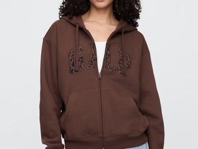 Relaxed Gap Logo Zip Hoodie- Brown