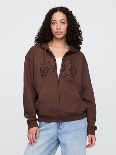 Relaxed Gap Logo Zip Hoodie-  Brown - Image 1