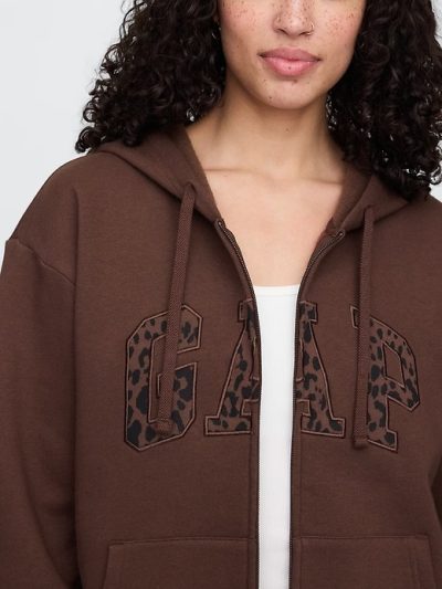 Relaxed Gap Logo Zip Hoodie-  Brown - Image 2