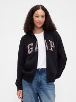 Relaxed Gap Logo Zip Hoodie- Minifloral True Black