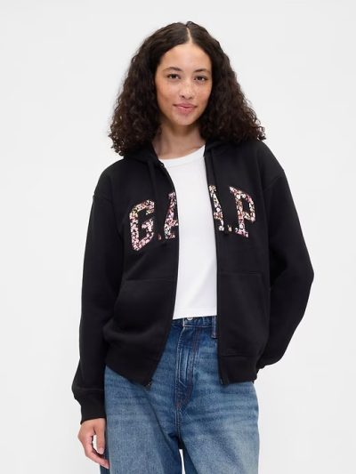 Relaxed Gap Logo Zip Hoodie- Minifloral True Black - Image 1