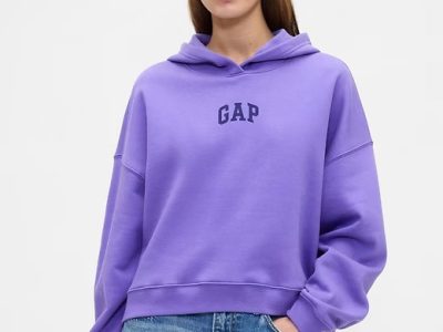 Relaxed Gap Mini-Logo Cropped Hoodie-Iris
