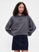 Relaxed Gap Mini-Logo Cropped Hoodie-Deep Sailor Blue