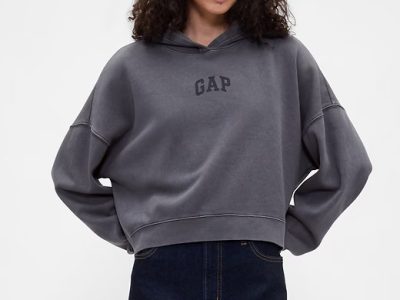 Relaxed Gap Mini-Logo Cropped Hoodie-Deep Sailor Blue