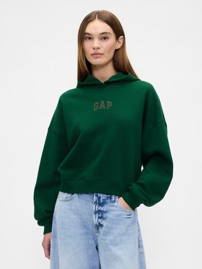Relaxed Gap Mini-Logo Cropped Hoodie-Evergreen Glamour Green - Image 1