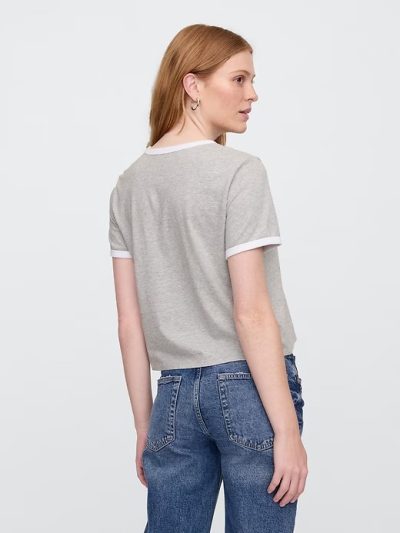 Shrunken Ringer Graphic T-Shirt- Grey - Image 2
