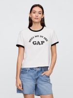 Shrunken Ringer Graphic T-Shirt- White