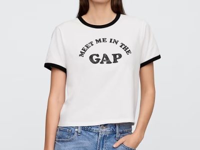 Shrunken Ringer Graphic T-Shirt- White