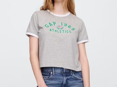 Shrunken Ringer Graphic T-Shirt- Grey