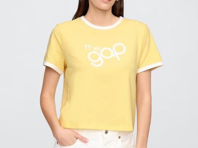 Shrunken Ringer Graphic T-Shirt- Pale Banana