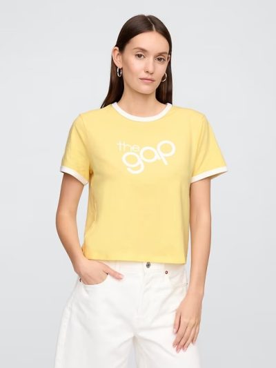 Shrunken Ringer Graphic T-Shirt- Pale Banana - Image 1