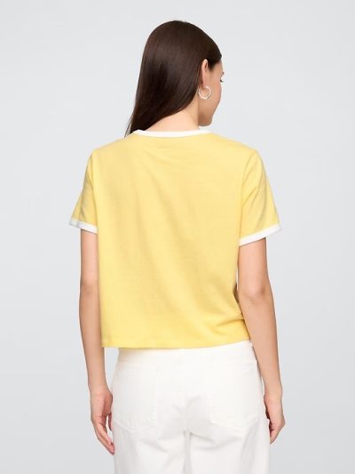 Shrunken Ringer Graphic T-Shirt- Pale Banana - Image 2