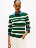 Stripe Boatneck Rib-Knit Sweater- Dark Beige