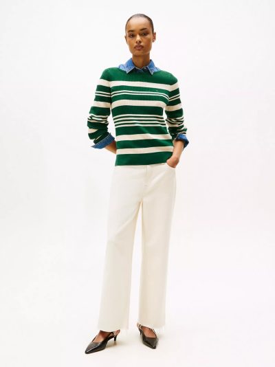 Stripe Boatneck Rib-Knit Sweater- Dark Beige - Image 3