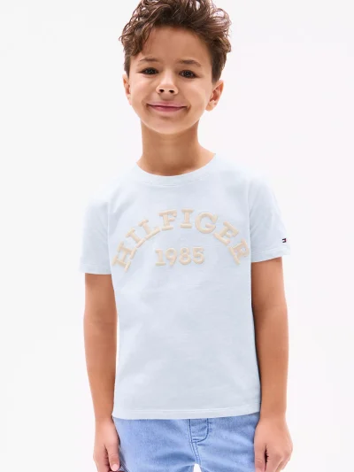 Kids' 1985 Monotype Arch Logo T-Shirt-Breezy Blue Heather - Image 1